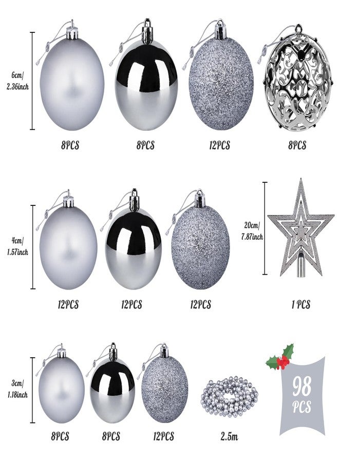 Anstore Silver Christmas Ornaments, 98 PCS Christmas Tree Balls Ornaments, Silver Christmas Ornaments, Plastic Christmas Ornaments Balls with Christmas Tree Topper and Bead Chains for Christmas Decor - Image 2